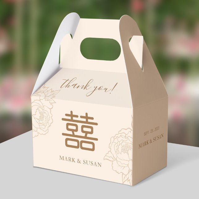 Kinesisk Elegant Dubbel Lycka Peonies Bröllop Presentaskar (Skapare uppladdad)