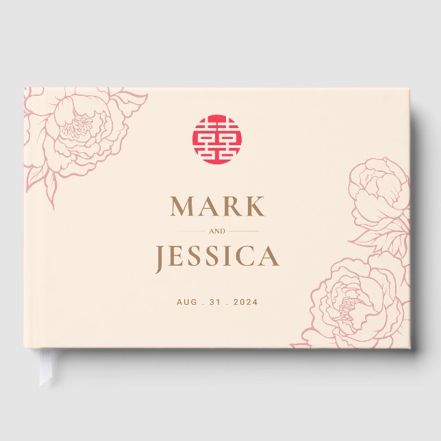 Kinesisk Elegant Dubbla Happity Bröllop Gästböcker (Framsida)