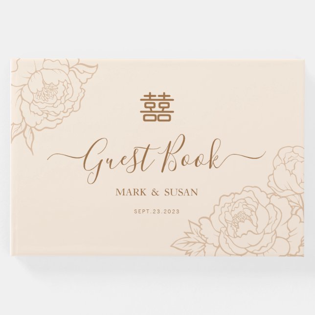 Kinesisk Elegant Dubbla Happity Bröllop Gästböcker (Framsida)