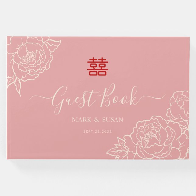 Kinesisk Elegant Dubbla Happity Bröllop Gästböcker (Framsida)