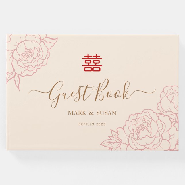 Kinesisk Elegant Dubbla Happity Bröllop Gästböcker (Framsida)