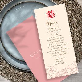 Kinesisk Elegant Dubbla Happity Peonies Bröllop Meny