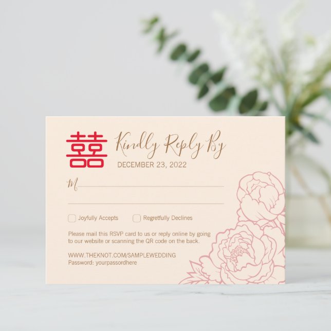 Kinesisk Elegant Peony-Bröllop OSA med QR-kod (Stående Fram)