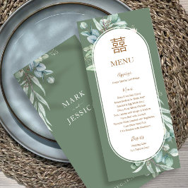 Kinesisk eukalyptus Dubbla Happiness Bröllop Menu Meny