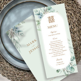 Kinesisk eukalyptus Dubbla Happiness Bröllop Menu Meny