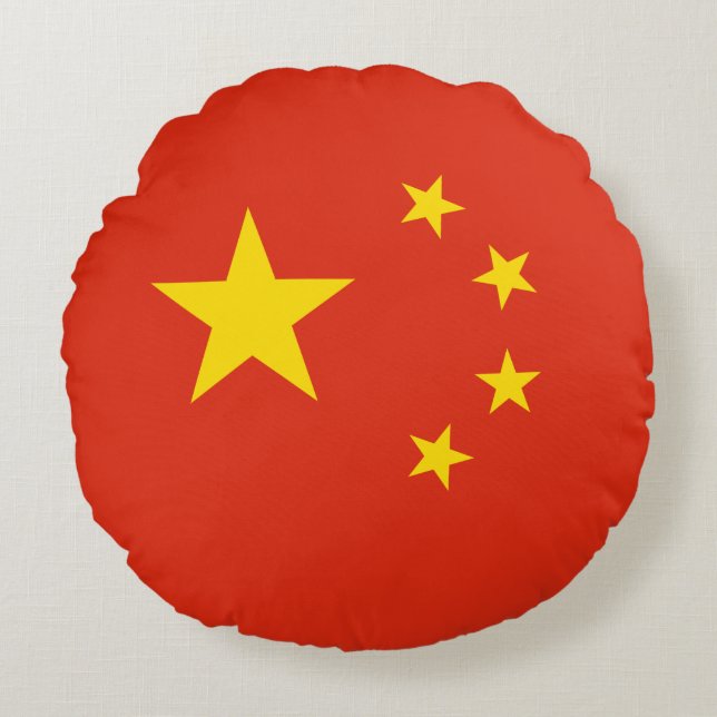 Kinesisk Flagga (China) Rund Kudde (Framsidan)