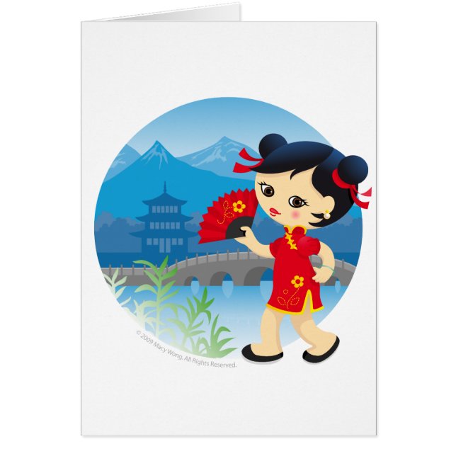Kinesisk flicka hälsningskort (Framsidan)