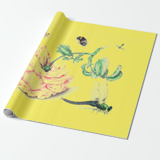 Kinesisk FLOWER MED INSEKTER GULT, PAPPER Presentpapper
