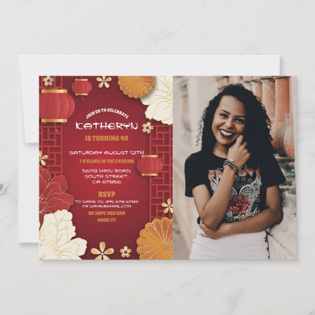 Kinesisk födelsedag Foto Party Restaurant tar bort Inbjudningar (Framsida)