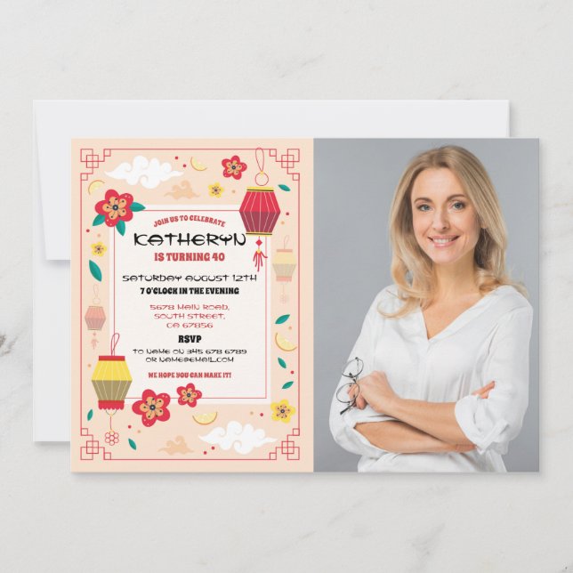 Kinesisk Födelsedagsfest Restaurant tar ett foto Inbjudningar (Framsida)