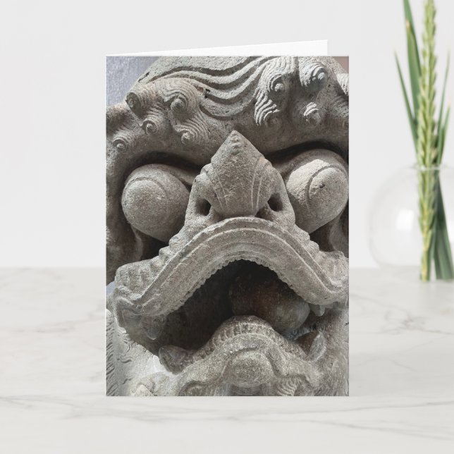 Kinesisk Foo Dog Drak Granit Stenskulptur Kort (Framsida)