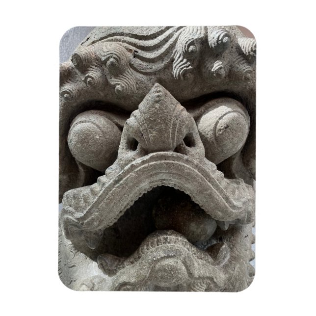 Kinesisk Foo Dog Drak Granit Stenskulptur Magnet (Vertikal)