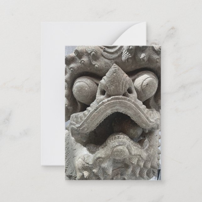 Kinesisk Foo Hund Drak Granit Stenskulptur Anteckningskort (Framsida)