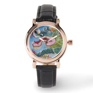 Kinesisk foo-Hund/Lejon Guardian Mural Armbandsur