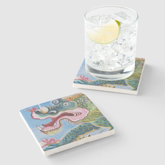 Kinesisk foo-Hund/Lejon Guardian Mural Stenunderlägg (Sidan)