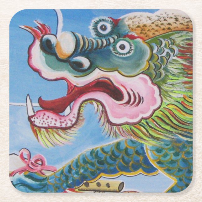 Kinesisk foo-Hund/Lejon Guardian Mural Underlägg Papper Kvadrat (Framsidan)