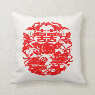 Kinesisk för dubblalycka för Folk konst love birds Kudde