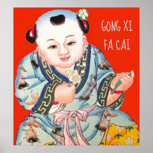 Kinesisk Gong Xi Fa Cai Nyårs Buddha Poster