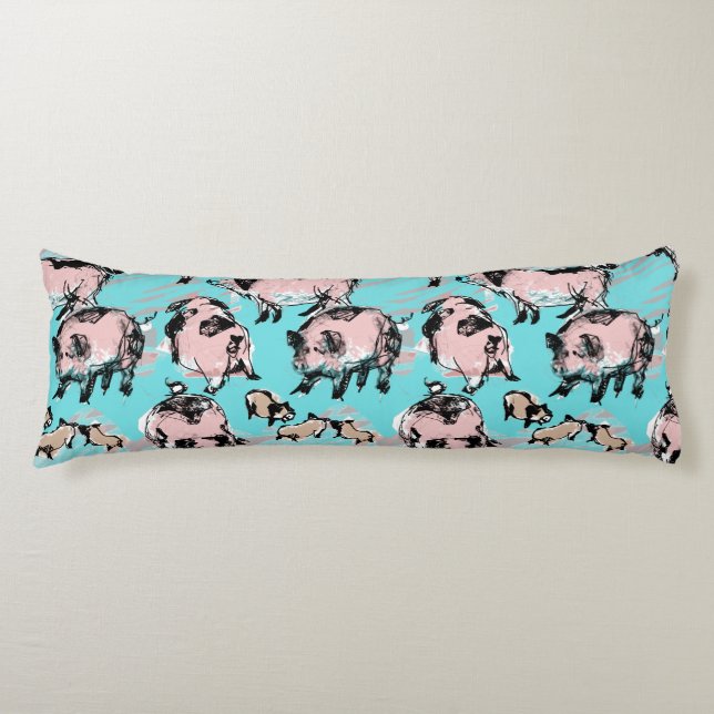 Kinesisk Gris-årsjubileum Original teckning Blue B Kroppskudde (Framsidan)