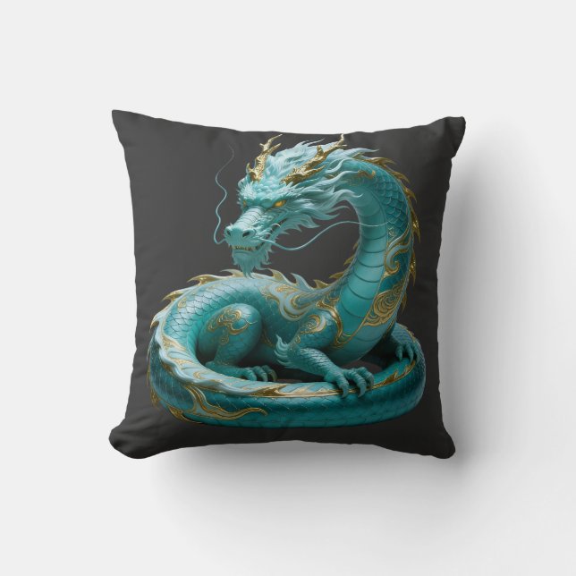 Kinesisk grön guld drak konst fantasy design med kudde (Framsida)