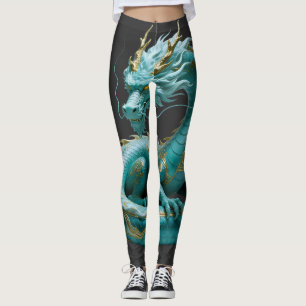 Kinesisk grön guld drak konst fantasy design med leggings