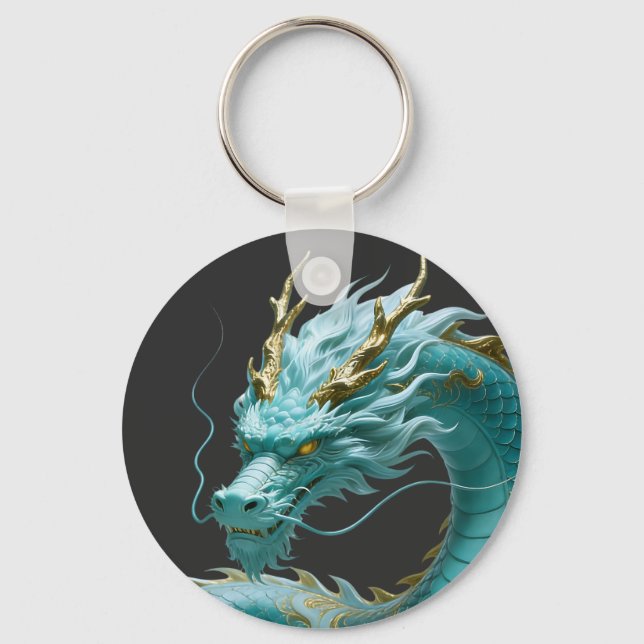 Kinesisk grön guld drak konst fantasy design med nyckelring (Framsida)