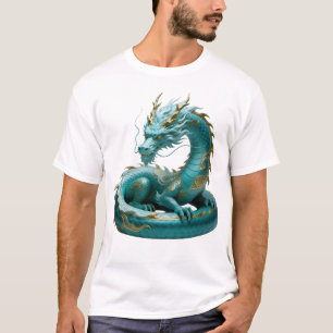 Kinesisk grön guld drak konst fantasy design med t shirt