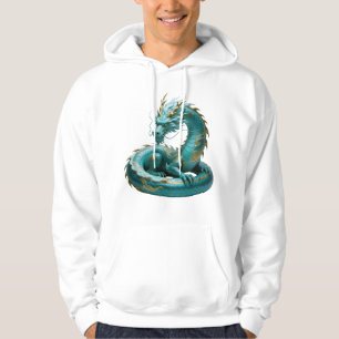 Kinesisk grön guld-drake konst fantasidesign med hoodie