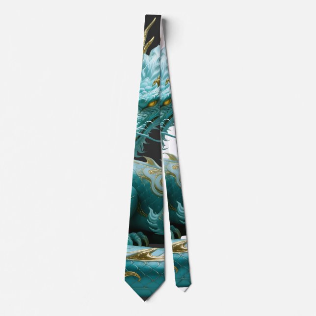 Kinesisk grön guld-drake konst fantasy design med slips (Framsida)