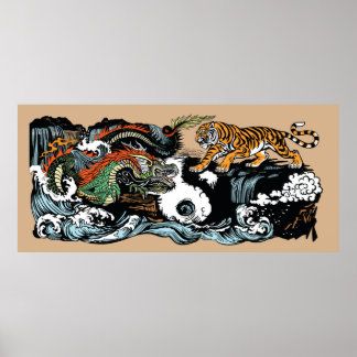 Kinesisk Grönt Dragon mot Tiger Poster