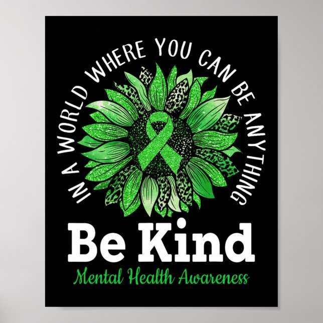 Kinesisk Grönt Ribbon Solros Mental Health Awarene Poster (Framsidan)