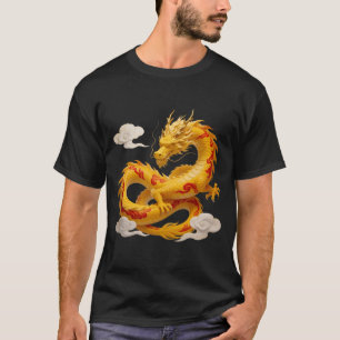 Kinesisk guld röd drakon konst fantasy design med t shirt