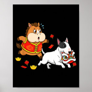 Kinesisk häst Bull Terrier Barn Mäns Kvinnors Glad Poster