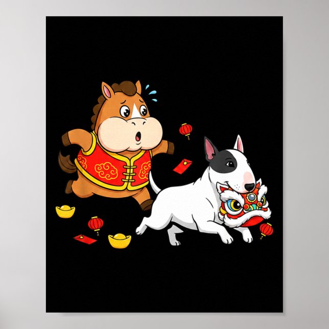 Kinesisk häst Bull Terrier Barn Mäns Kvinnors Glad Poster (Framsidan)