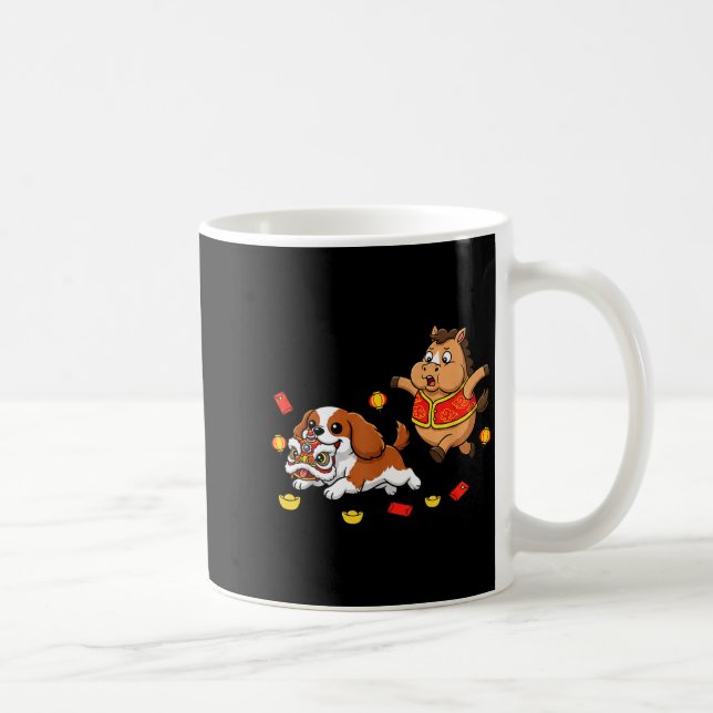 Kinesisk häst Cavalier King Charles Spaniel Glad  Kaffemugg (Höger)