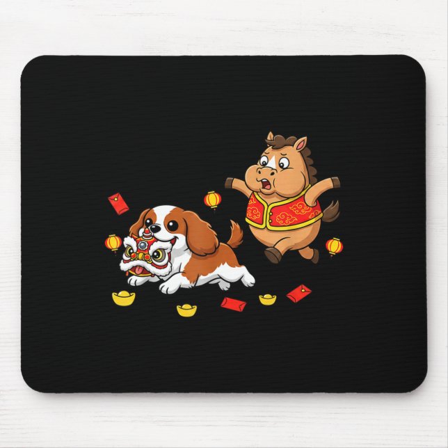 Kinesisk häst Cavalier King Charles Spaniel Glad  Musmatta (Framsidan)
