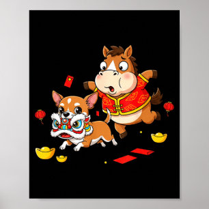 Kinesisk häst Chihuahua Rolig Kid Mäns Kvinnors Ly Poster