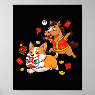 Kinesisk Häst Corgi Roligt Barn Mäns Kvinnors Glad Poster