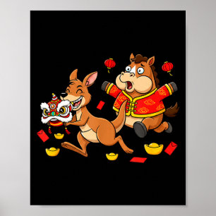 Kinesisk häst känguru roliga barn män kvinnor lyck poster