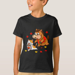Kinesisk Häst Katt Roligt Barn Mäns Kvinnors Glad T Shirt