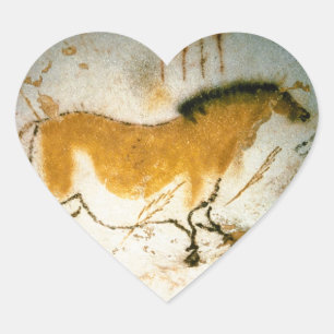 Kinesisk häst,Lascaux PreHistorik Cave Paintings Hjärtformat Klistermärke