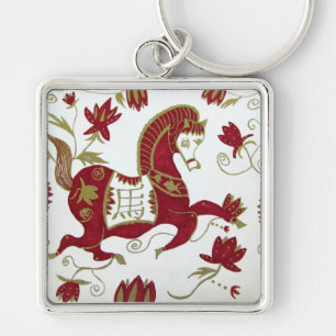 Kinesisk hästastrologi Keychain Fyrkantig Silverfärgad Nyckelring