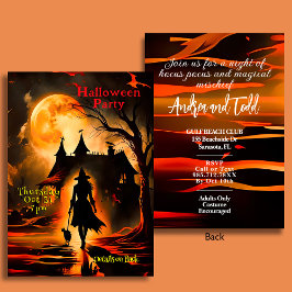 Kinesisk häxa och kattsilhuett Halloween fest Inbjudningar