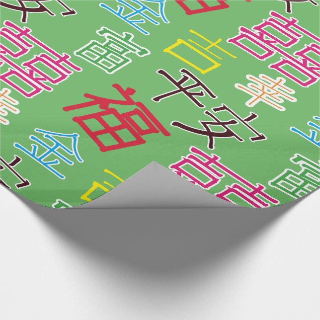 Kinesisk hieroglyph som är lycklig, färgrik presentpapper (Hörn)