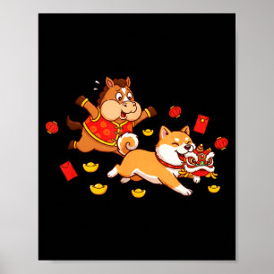 Kinesisk Hund Akita Roliga Barn Mäns Kvinnors Glad Poster
