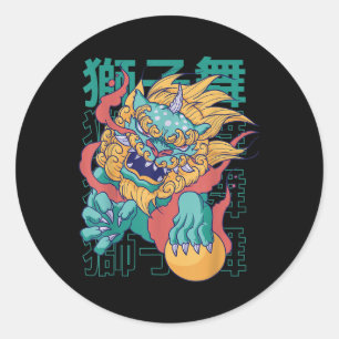 Kinesisk Hund Dragon Tatto Mythology Culture Fanta Runt Klistermärke
