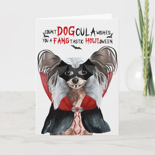 Kinesisk Hund, fräckt antal DOGcula Halloween Helgkort (Framsida)