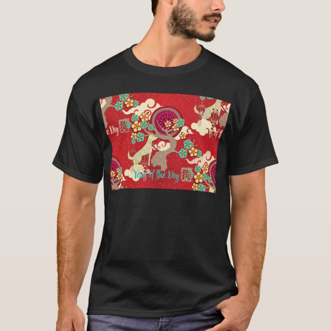 Kinesisk hund, nytt år tee shirt (Framsida)