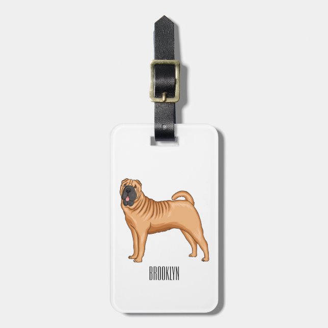 Kinesisk illustration av Shar-Pei-hund tecknad Bagagebricka (Vertikal Framsida)
