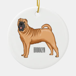 Kinesisk illustration av Shar-Pei-hund tecknad Julgransprydnad Keramik